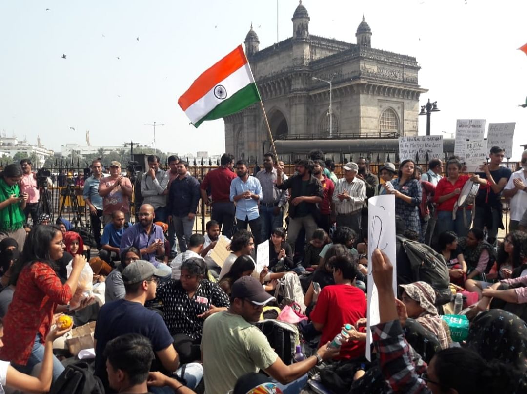 Students have started assembling from midnight at the Gateway of India in south Mumbai. (DH photo)