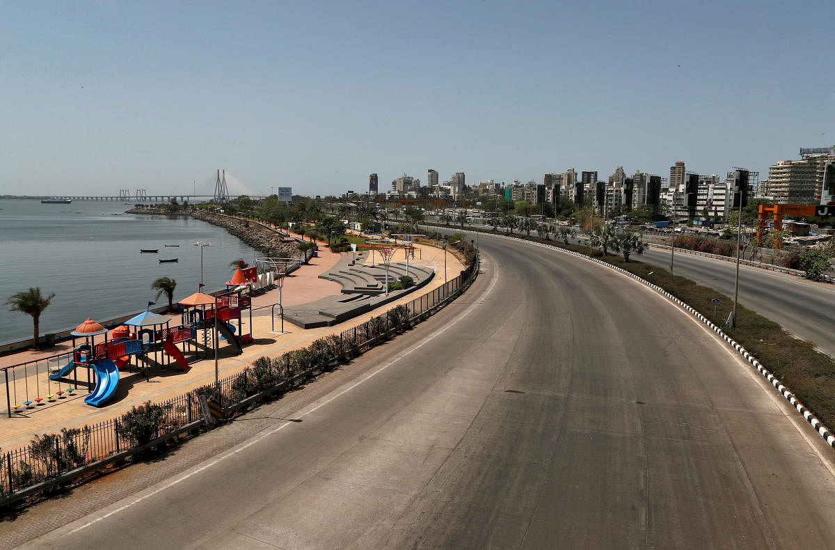 A view of deserted roads along Bandra during Janta Curfew. (Reuters Photo)