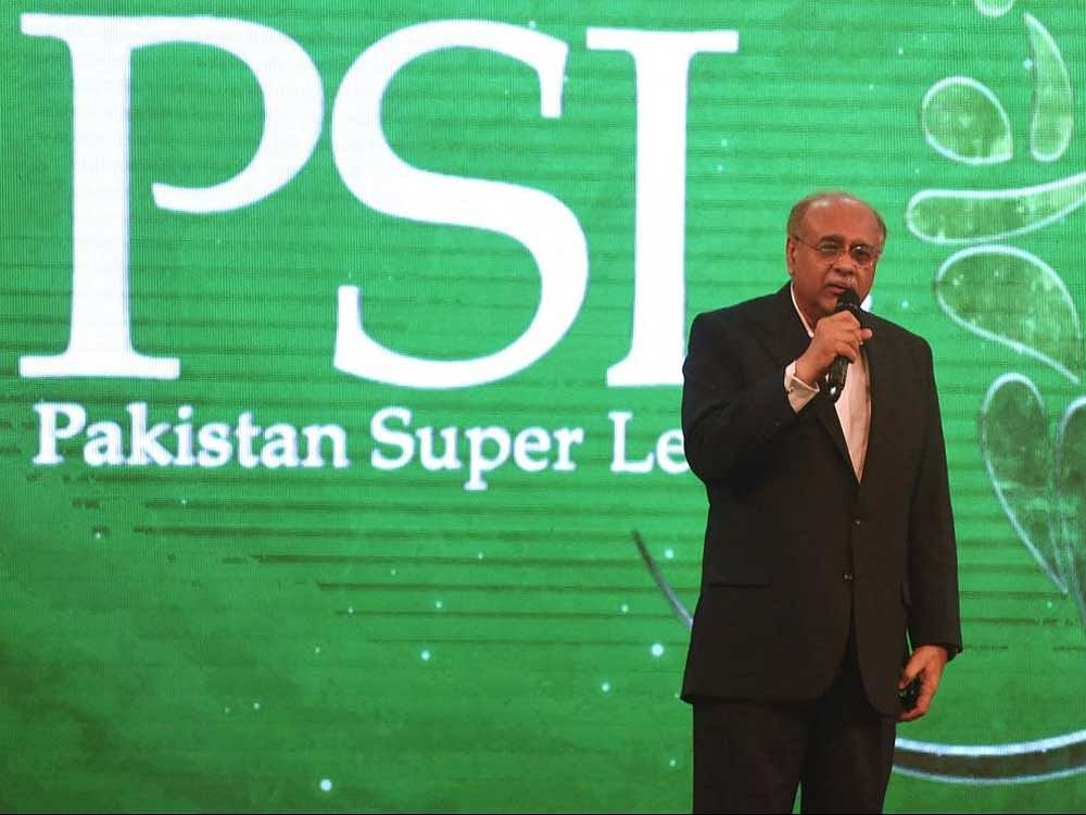 Chairman of Pakistan Cricket Board (PCB) Najam Sethi speaks during the third edition of Pakistan Super League (PSL) draft in Lahore on November 12, 2017. afp