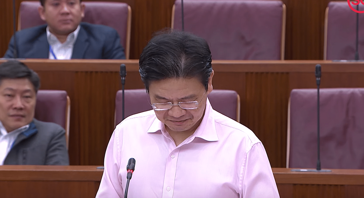 Screengrab of Singapore Minister Lawrence Wong speaking in Parliament. (Credit: Gov.SG)