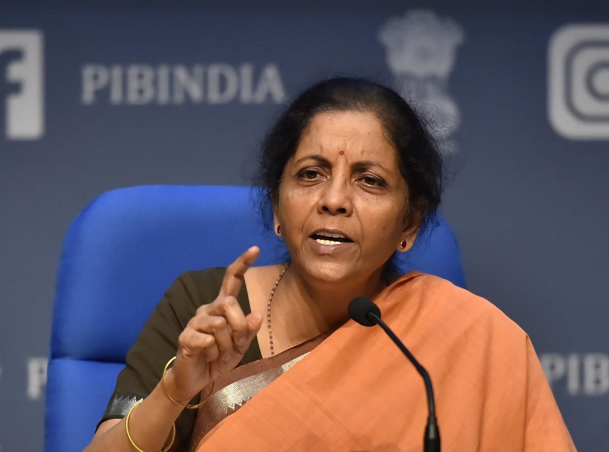 FM Nirmala Sitharaman addresses a press conference to announce a Rs 1.7 lakh crore Gareeb Kalyan Yojana to help the poor in the view of the coronavirus lockdown. PTI