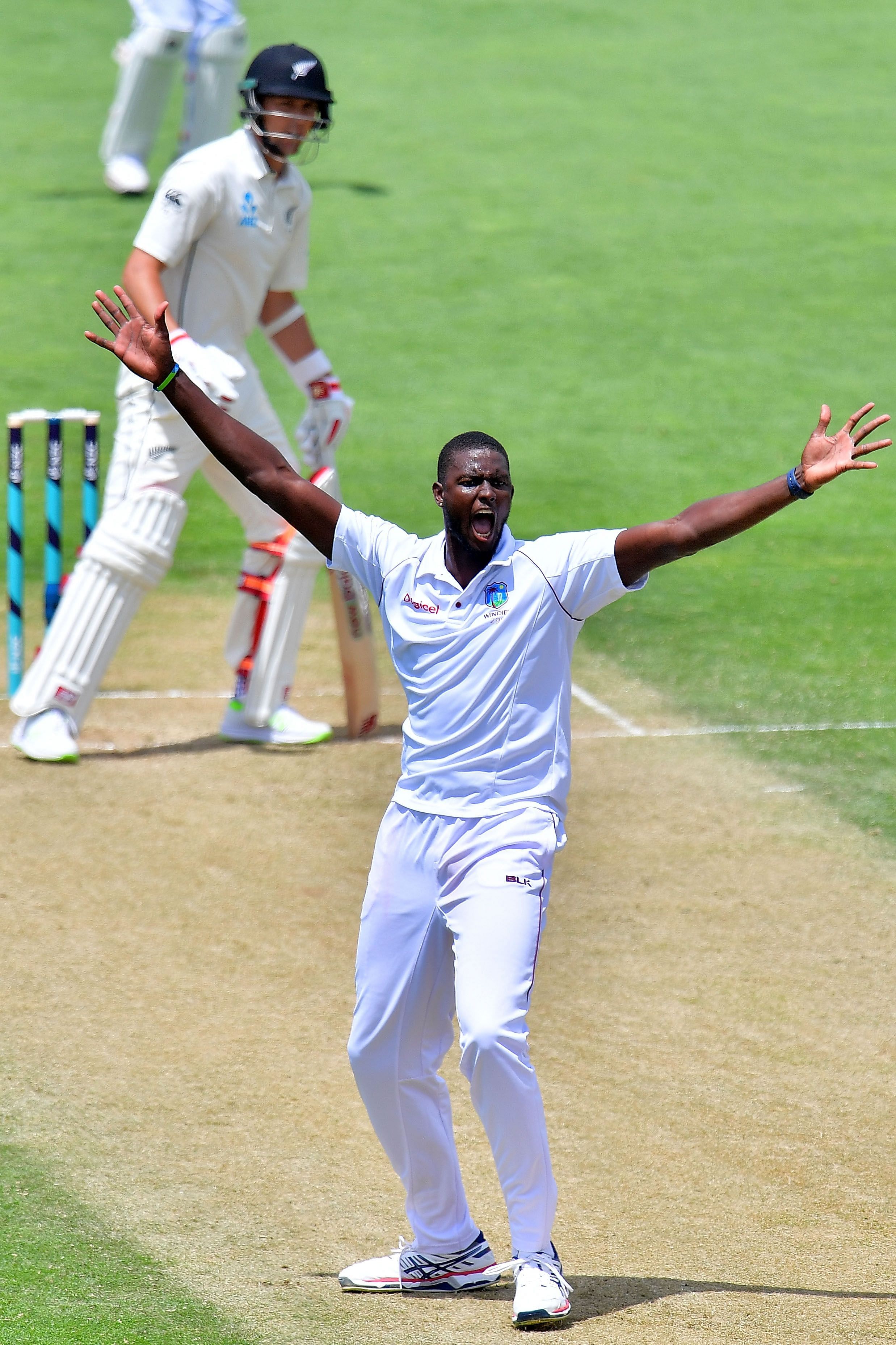 The West Indies's Test captain Jason Holder appeals for a wicket. (AFP Photo)