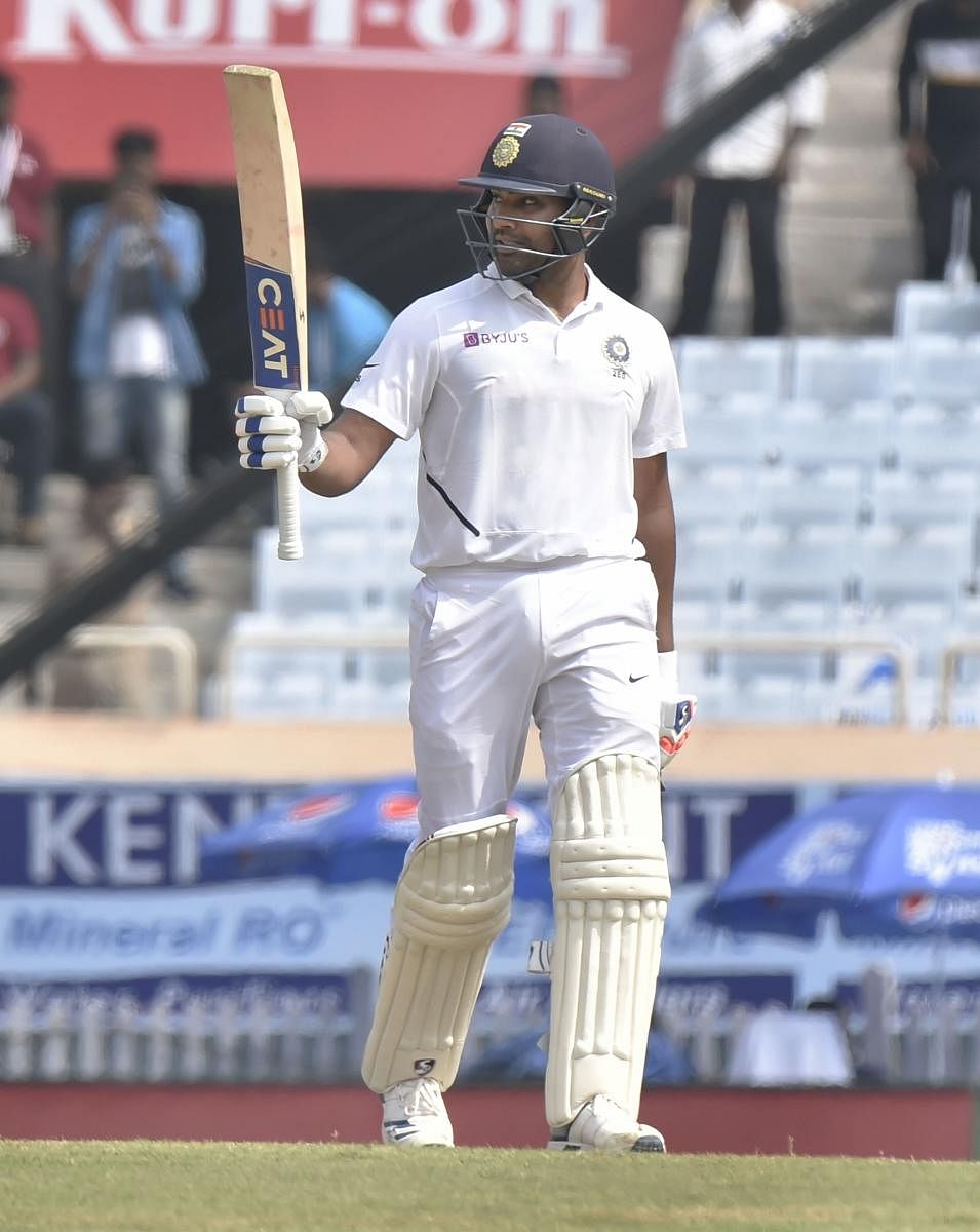 India's Rohit Sharma during 2nd day of the 3rd cricket test match against South Africa at JSCA Stadium in Ranchi, Sunday, Oct. 20, 2019. (PTI Photo)