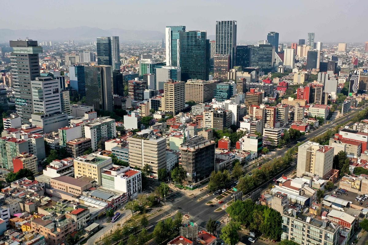 Aerial view of low traffic along roads in Mexico City. AFP