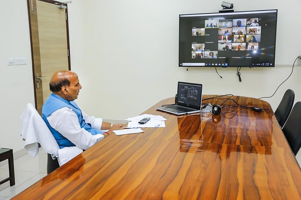 Defence Minister Rajnath Singh reviews efforts being undertaken to contain coronavirus outbreak. PTI