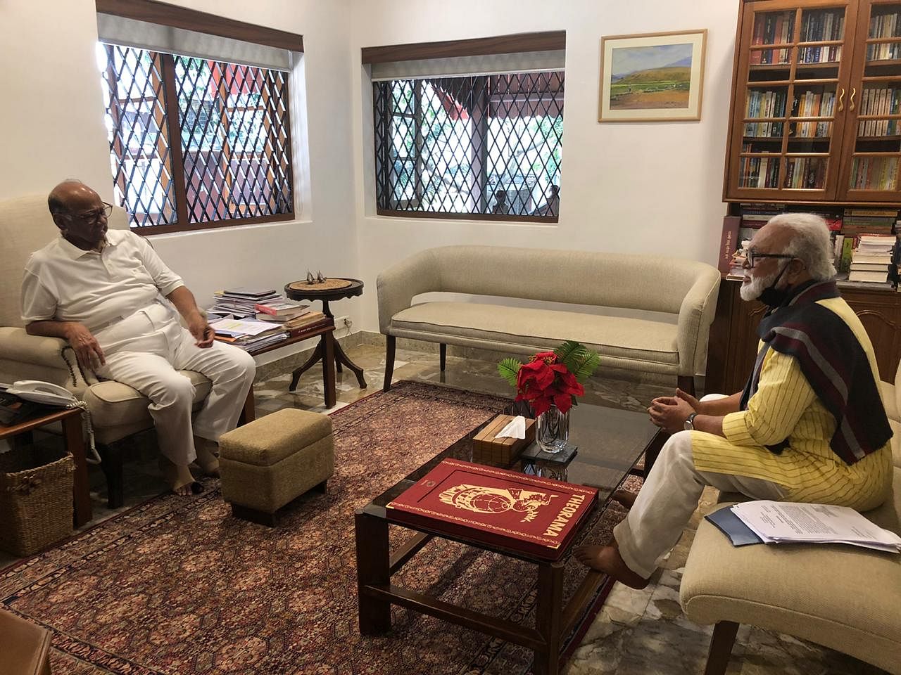 The senior NCP leader met supremo Sharad Pawar at the latter's residence 'Silver Oak' here, a statement said. Credit: Twitter (ChhaganCBhujbal)