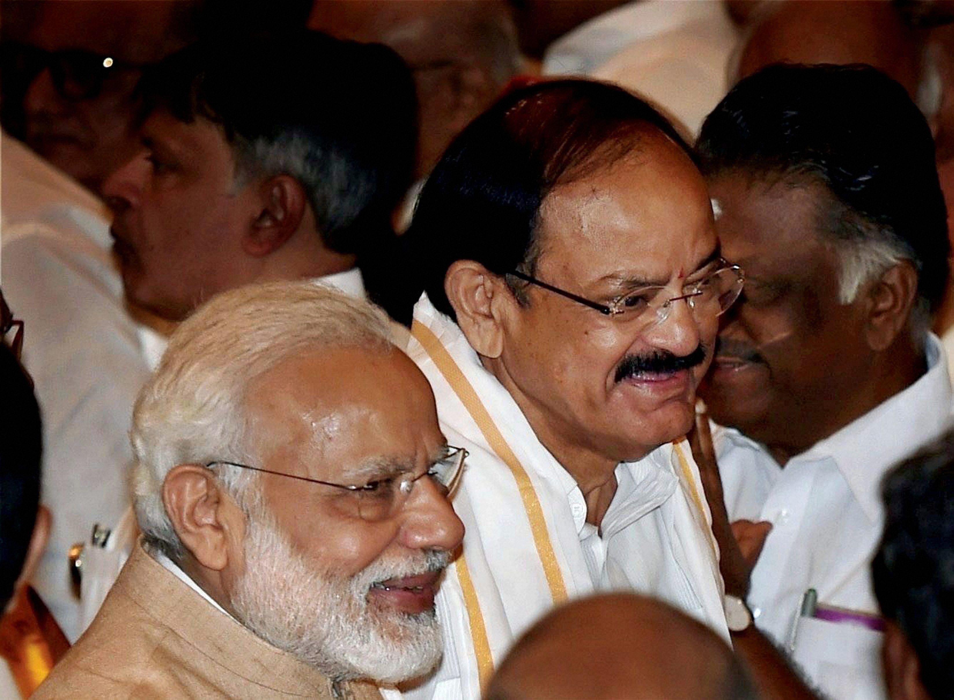 Vice President M Venkaiah Naidu (R) and Prime Minister Narendra Modi. (Credit: PTI)