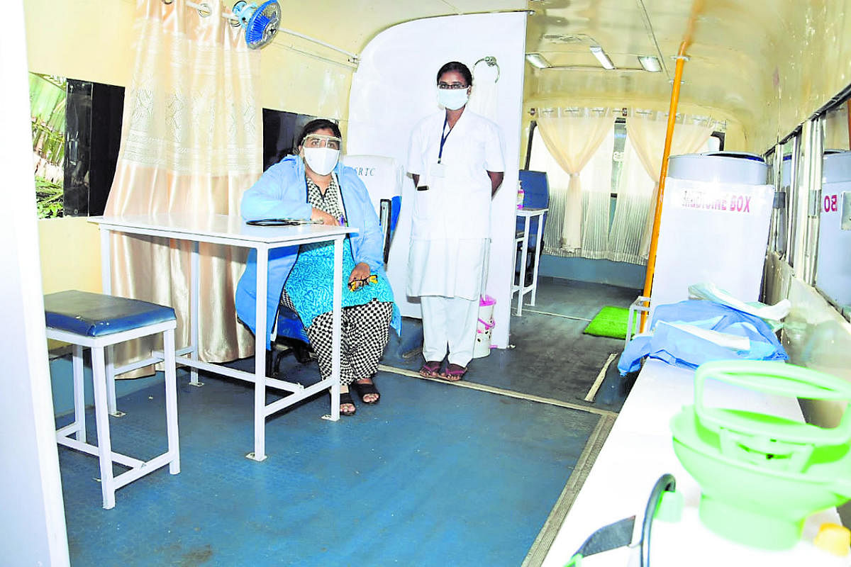 The KSRTC had converted two of its old buses into mobile sanitisers, ‘Sarige Sanjeevini’, to disinfect people.