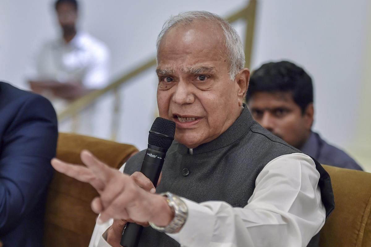 Tamil Nadu Governor Banwarilal Purohit addresses media on various issues in Chennai on Tuesday. PTI 