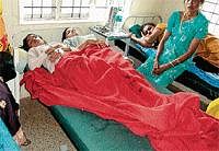 Students of Morarji Desai School at Narasimharajapura were admitted to the government hospital for treatment as they fell ill after consuming half baked food.