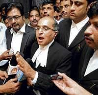 Defending the dissidents: Advocate K G Raghavan addressing reporters after the hearing on the petition  to disqualify the dissident MLAs in Bangalore on Sunday.  DH photo