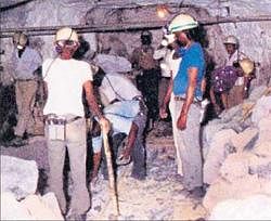 A file photo of mine workers at Hutti gold mine.