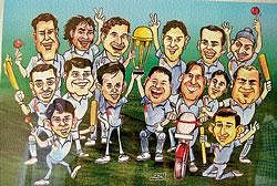 The caricature of Indian cricket team.