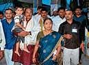 Visit: State BJP President K S Eshwarappa along with his family members arriving at the Hasanamba temple, in Hassan on Sunday. dh photo
