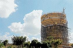 A long wait: Work on overhead water tank under JnNURM near Vijayanagar water reservoir is near completion. However, the fate of Kabini drinking water project which aims to provide 24X7 water supply to city still hangs in balance. DH photo by Anurag Basavaraj