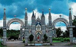 The enchanting St Lawrence Church at Attur in Karkala. . DH Photo/Author