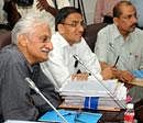 CEC Chairman P V Jayakrishnan chairing a meeting regarding mining and other related activities in forest areas in Karnataka in alleged violation of the Supreme Court orders at Vidhana Soudha in Bangalore on Friday. DH Photo/ S K Dinesh