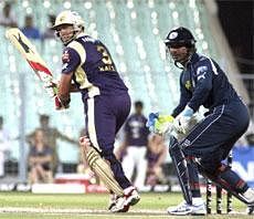 Kolkata Knight Riders player Jacques Kallis bats during the IPL Twenty20 match Kolkata Knight Riders against Deccan Chargers at Eden Gardens Stadium in Kolkata on Monday. AFP Photo