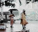 Respite From Summer: A TV grab of rain lashing parts of Kerala on Sunday.