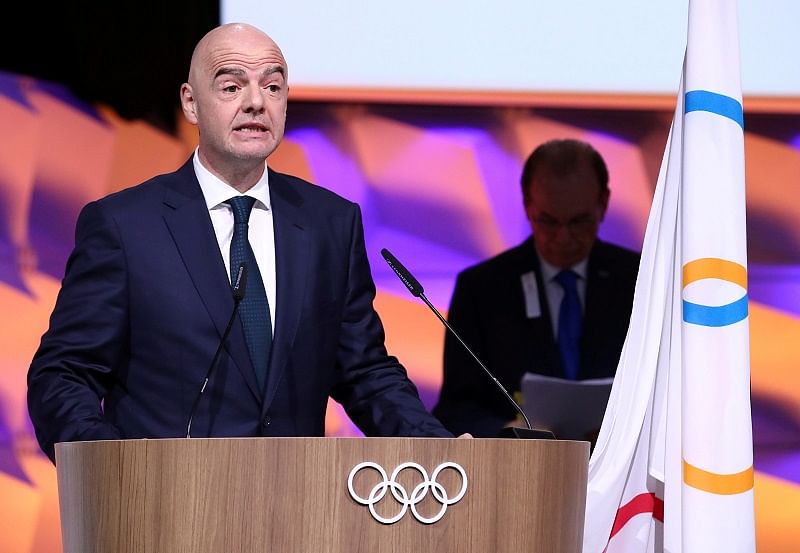 FIFA president Gianni Infantino gives oath after his election as International Olympic Committee (IOC) member during the 135th Session in Lausanne, Switzerland. (Reuters Photo)