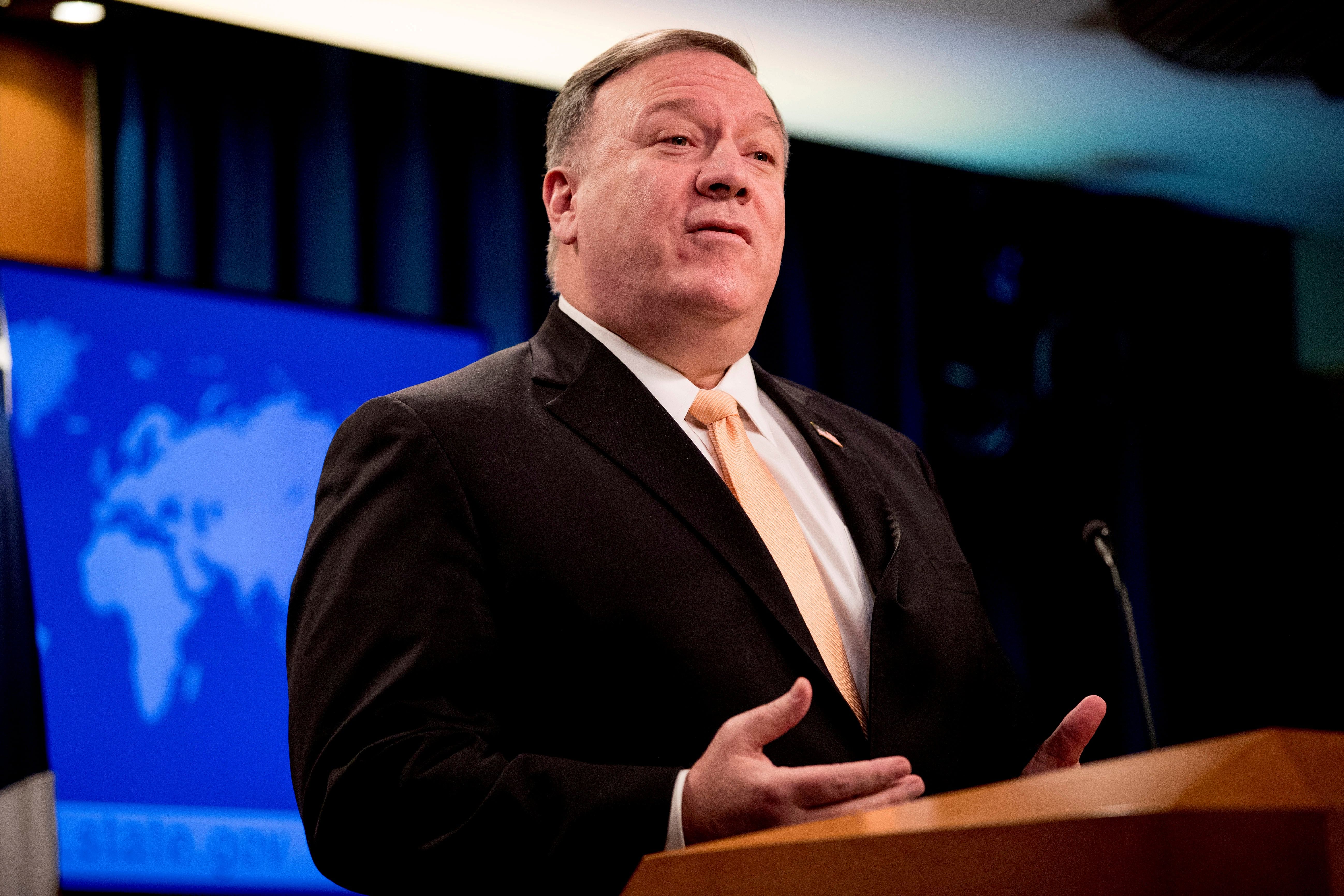 US Secretary of State Mike Pompeo attends a news conference at the State Department, in Washington. (Credit: Reuters Photo)