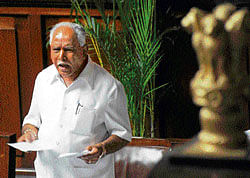Yeddyurappa speaks in the Assembly on Monday. dh photo