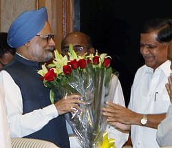 Prime Minister Manmohan Singh being greeted by Karnataka Chief Minister Jagadish Shetta during a meeting of Cauvery Regulatory Authority at 7RCR in New Delhi on Wednesday. PTI
