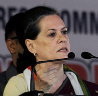 Sonia Gandhi addresses a rally in Mangalore on Thursday. PTI