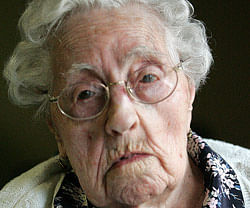 An April 2010 photo shows Dina Manfredini. Mandredini is 115 years old and lives at Bishop Drumm Retirement Center in Johnston, Iowa. Guinness World Records posted on its website Wednesday Dec. 5, 2010, that Manfredini of Johnston is now the oldest person in the world. AP Photo