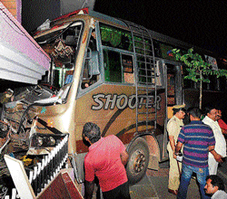 The bus which rammed into a house. DH Photo