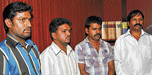 Kumaresh, Karthik, Srinivas and Thirukumar were arrested by the CCB police for criminal  activities on Thursday.  DH photo