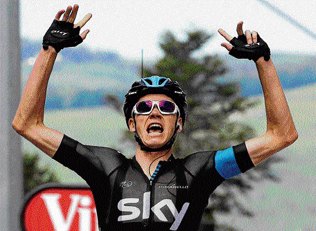 Team Sky's Chris Froome exults after winning the eighth stage to claim the yellow jersey in Ax-3-Domaines on Saturday. reuters