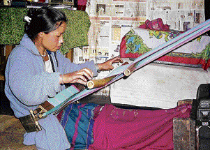 From field to fabric  a woman in Tawang, Arunachal Pradesh, weaves on her loin or back strap loom (Photo by author)