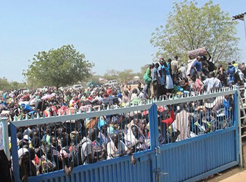 South Sudanese civilians crowd at the United Nations mission in Bor. Photograph: Handout/Reuters