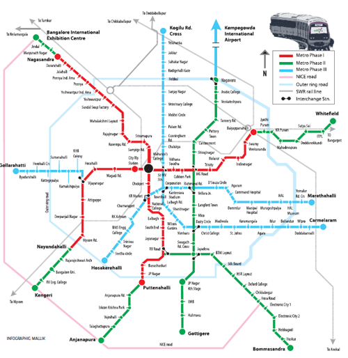 Namma Metro is set for another network boost. Buoyed by the Centre's recent clearance of Namma Metro Phase-II, the Bangalore Metro Rail Corporation Limited (BMRCL) has begun the spadework for a 133-km Phase III. DH Infographic: Mallik