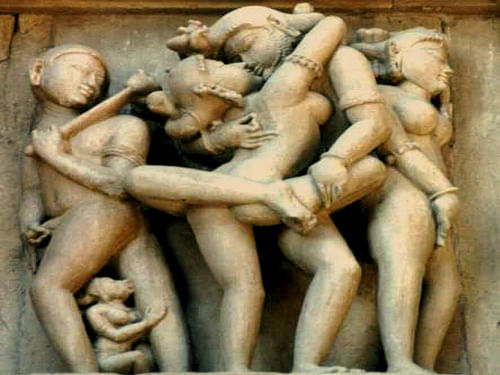 From temples to durbars with iconic figure of the courtesan, the spirituality and the aesthetics of erotic is evidence everywhere in India. Courtesy: Henry Flower http://en.wikipedia.org/wiki/File:Khajurahosculpture.jpg
