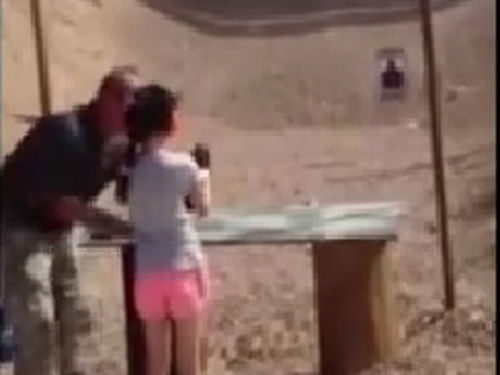 A 9-year-old girl learning to fire a Uzi submachine gun accidentally killed her instructor at a shooting range in Arizona when the weapon recoiled over her shoulder, US authorities said today. Screen grab