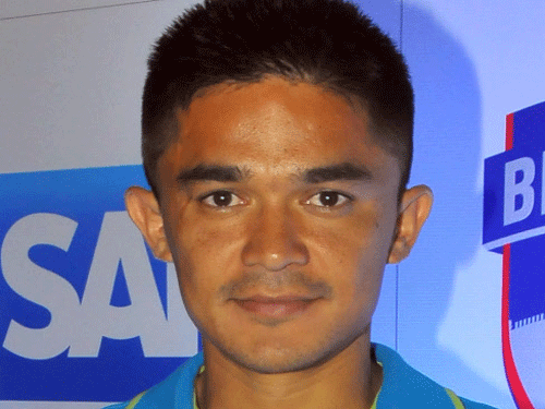 Indian national team captain Sunil Chhetri was Saturday declared AIFF Player of the Year' for the third time in four years while Bala Devi has been declared the 'Woman Player of the Year.Dh File Photo