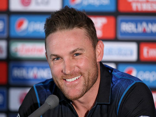 New Zealand's captain Brendon McCullum during a press conference following his team's training session for the Cricket World Cup final at the Melbourne Cricket Ground in Melbourne, Australia. New Zealand will play Australia in the final on Sunday. AP photo