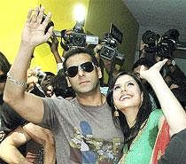 Actors Salman Khan and Zarine Khan during a promotional event of their film 'Veer' in Hyderabad on Saturday. PTI