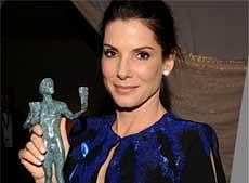 Actress Sandra Bullock poses backstage with the award for leading actress for her work in 'The Blind Side' at the 16th Annual Screen Actors Guild Awards on Saturday. AP