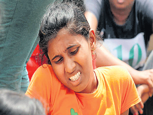 Prithika Yashini, the first transgender in the country to go for police selection, was tired after a race. DH Photo
