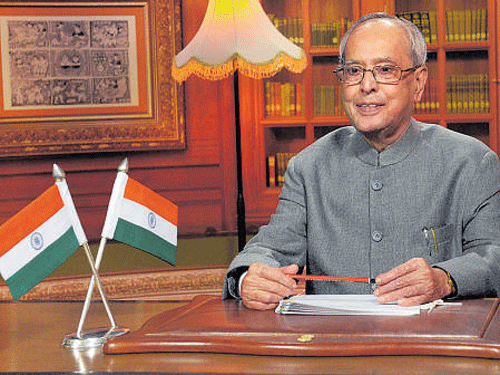 President Pranab Mukherjee addresses the nation on the eve of Independence Day in New Delhi. PTI