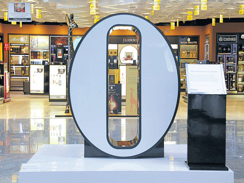 awe inspiring: The exhibit on the invention of zero on display at the Kempegowda International Airport. The other installations are on literature, Indian spices and cricket.