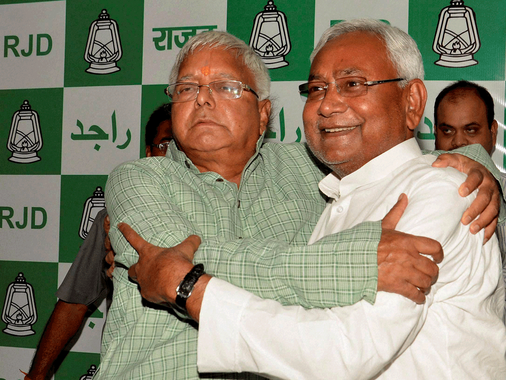 Congress leaders apprehend that RJD chief Lalu Prasad could indulge in muscle-flexing after playing a key role in the victory of Chief Minister Nitish Kumar and it may be in the best position to play umpire if required. pti file photo