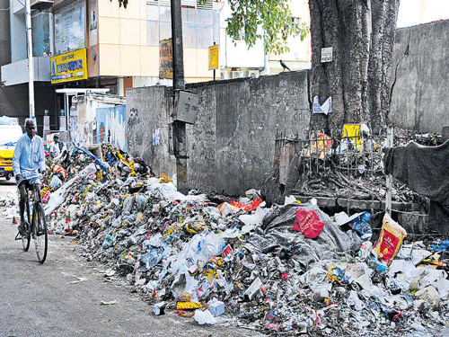 Hundreds of tonnes of waste was left uncleared from across the City due to protests at the newly identified garbage processing units and landfills, against dumping it there.dh file photo