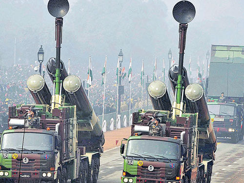 A display of Brahmos missile during the 67th Republic Day parade at Rajpath in New Delhi on Tuesday. PTI