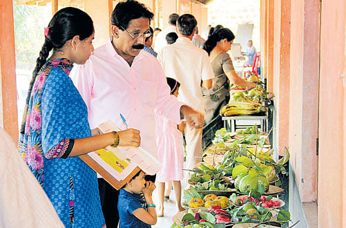 visual treat Fruits and vegetables on display at a programme organised by the farmers in Dakshina Kannada.