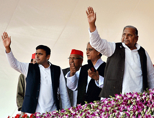 Chief Mnister Akhilesh Yadav and Mulayam Singh Yadav. PTI file photo