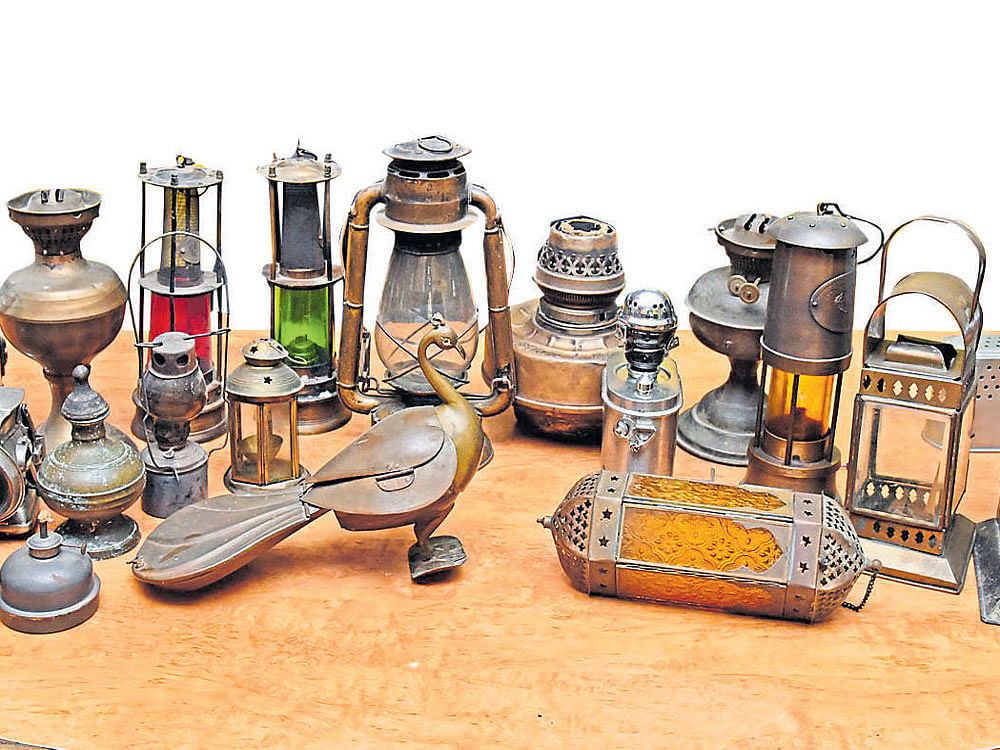 prized possession Krishna's collection of oil lamps. DH Photos by S K Dinesh